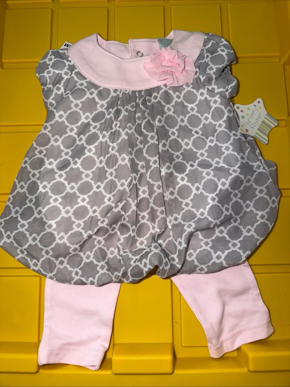 Nursery RhymeBaby Girls' Pink & Gray Floral Bubble Dress Set